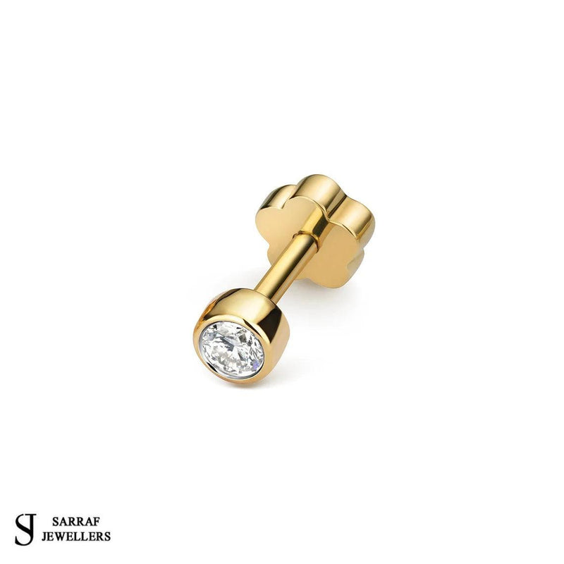 Gold Diamond Cartilage bezel set Stud earrings, 9k Yellow Gold Carat Earrings, Gift For Her - Sarraf Jewellers