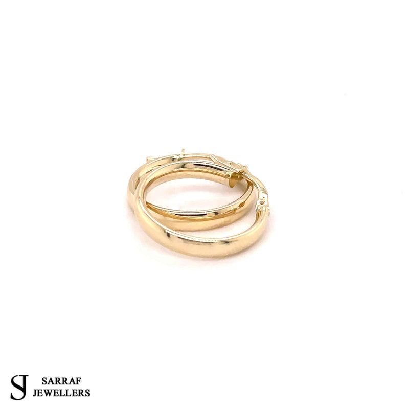 Gold Earring, 9ct Yellow Gold Plain Hoop Earrings, 8mm - 10mm - 15mm - 20mm - 25mm - 30mm - 40mm - 50mm - Sarraf Jewellers