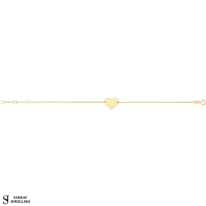 Gold Heart Disc ID Bracelet 9k Yellow Gold Ladies Heart ID Bracelet, Ladies Gold Bracelet, Gifts for her Free Engraving - Sarraf Jewellers