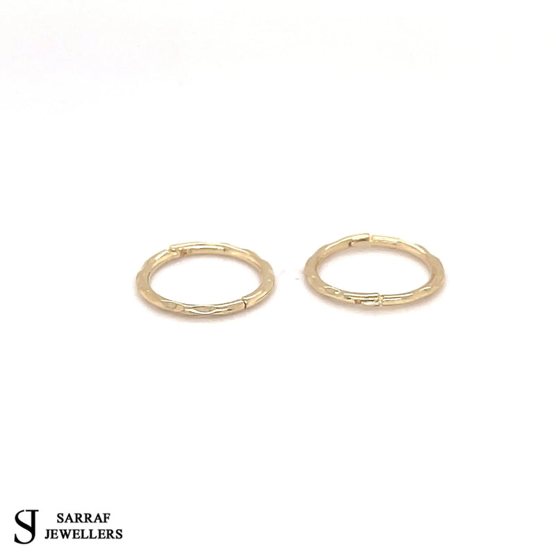 Gold Hinged Hoop Earring, 9ct Yellow Gold Plain Hoop Earrings, 9k Gold Earrings, 15mm - Sarraf Jewellers