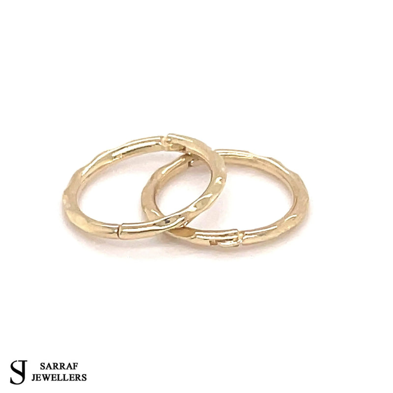 Gold Hinged Hoop Earring, 9ct Yellow Gold Plain Hoop Earrings, 9k Gold Earrings, 15mm - Sarraf Jewellers