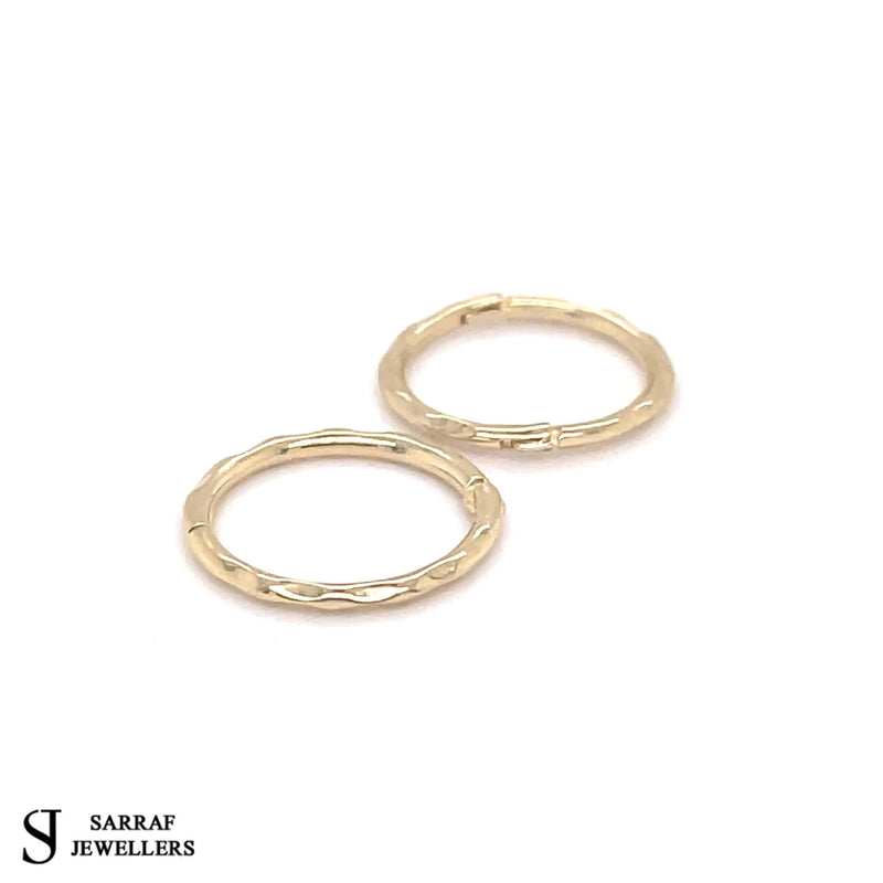 Gold Hinged Hoop Earring, 9ct Yellow Gold Plain Hoop Earrings, 9k Gold Earrings, 15mm - Sarraf Jewellers