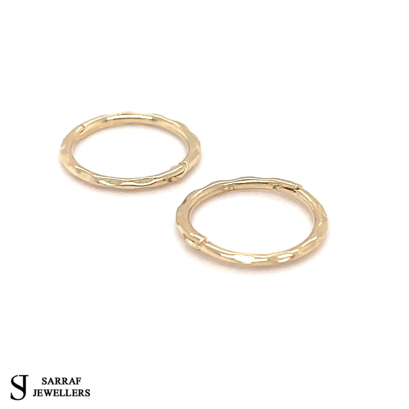 Gold Hinged Hoop Earring, 9ct Yellow Gold Plain Hoop Earrings, 9k Gold Earrings, 15mm - Sarraf Jewellers