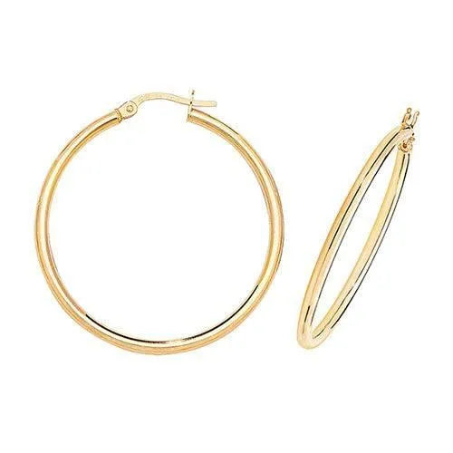 Gold Hoop Earring, 9ct Yellow Gold Plain Hoop Earrings, 9k Earrings, 10mm - 15mm - 20mm - 25mm - 30mm - 40mm - Sarraf Jewellers