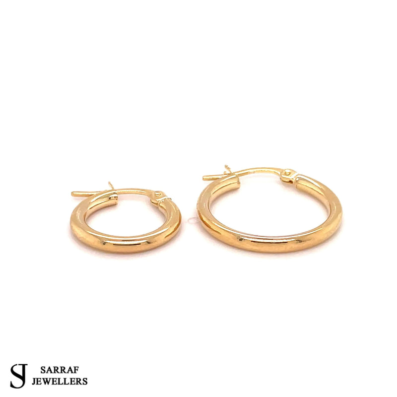 Gold Hoop Earring, 9ct Yellow Gold Plain Hoop Earrings, 9k Earrings, 10mm - 15mm - 20mm - 25mm - 30mm - 40mm - Sarraf Jewellers