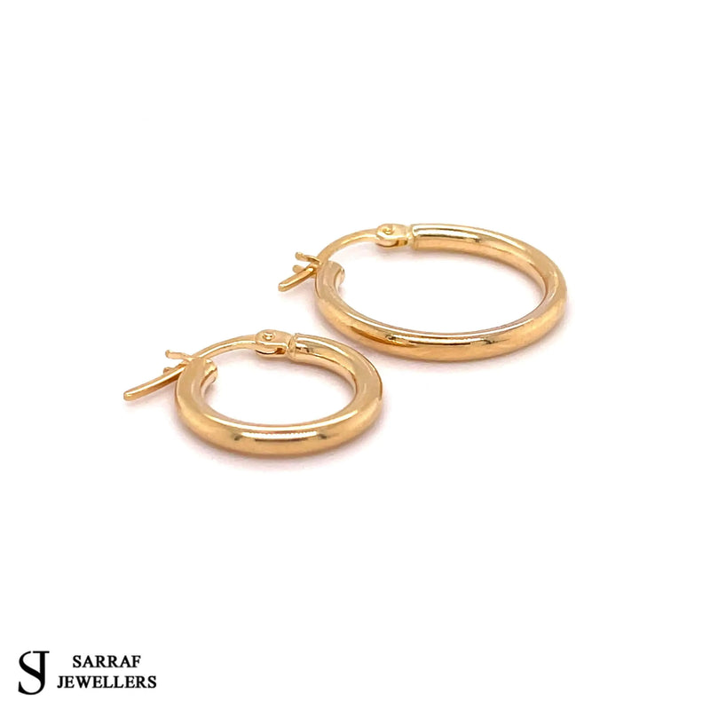 Gold Hoop Earring, 9ct Yellow Gold Plain Hoop Earrings, 9k Earrings, 10mm - 15mm - 20mm - 25mm - 30mm - 40mm - Sarraf Jewellers