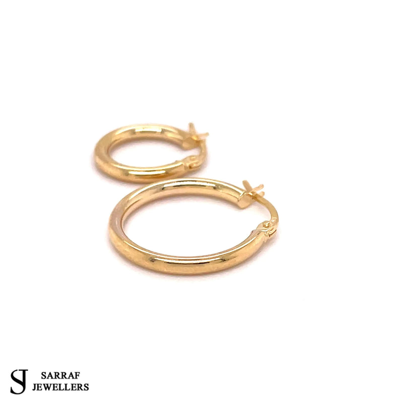 Gold Hoop Earring, 9ct Yellow Gold Plain Hoop Earrings, 9k Earrings, 10mm - 15mm - 20mm - 25mm - 30mm - 40mm - Sarraf Jewellers