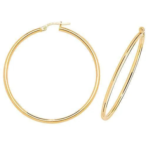 Gold Hoop Earring, 9ct Yellow Gold Plain Hoop Earrings, 9k Earrings, 10mm - 15mm - 20mm - 25mm - 30mm - 40mm - Sarraf Jewellers