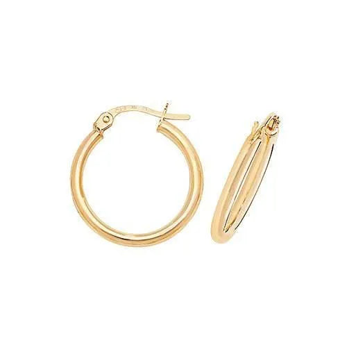 Gold Hoop Earring, 9ct Yellow Gold Plain Hoop Earrings, 9k Earrings, 10mm - 15mm - 20mm - 25mm - 30mm - 40mm - Sarraf Jewellers