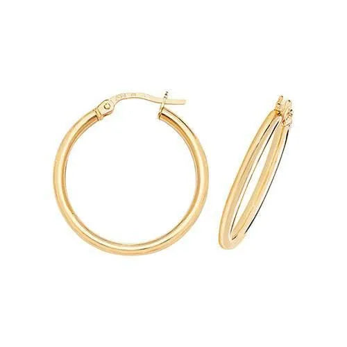 Gold Hoop Earring, 9ct Yellow Gold Plain Hoop Earrings, 9k Earrings, 10mm - 15mm - 20mm - 25mm - 30mm - 40mm - Sarraf Jewellers