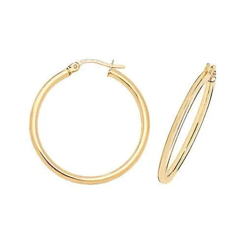 Gold Hoop Earring, 9ct Yellow Gold Plain Hoop Earrings, 9k Earrings, 10mm - 15mm - 20mm - 25mm - 30mm - 40mm - Sarraf Jewellers