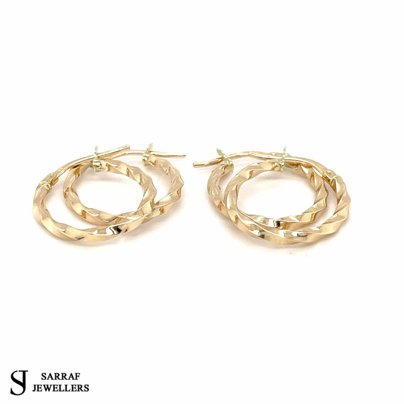 Gold Hoop Earring, Earring Set, Earring Display, 9 carat Yellow Gold Hoop Ladies Oval Twisted Earrings 15MM - Sarraf Jewellers