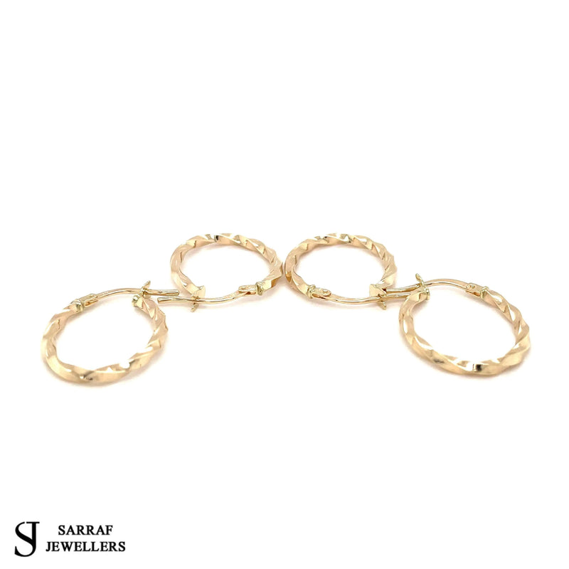 Gold Hoop Earring, Earring Set, Earring Display, 9 carat Yellow Gold Hoop Ladies Oval Twisted Earrings 15MM - Sarraf Jewellers