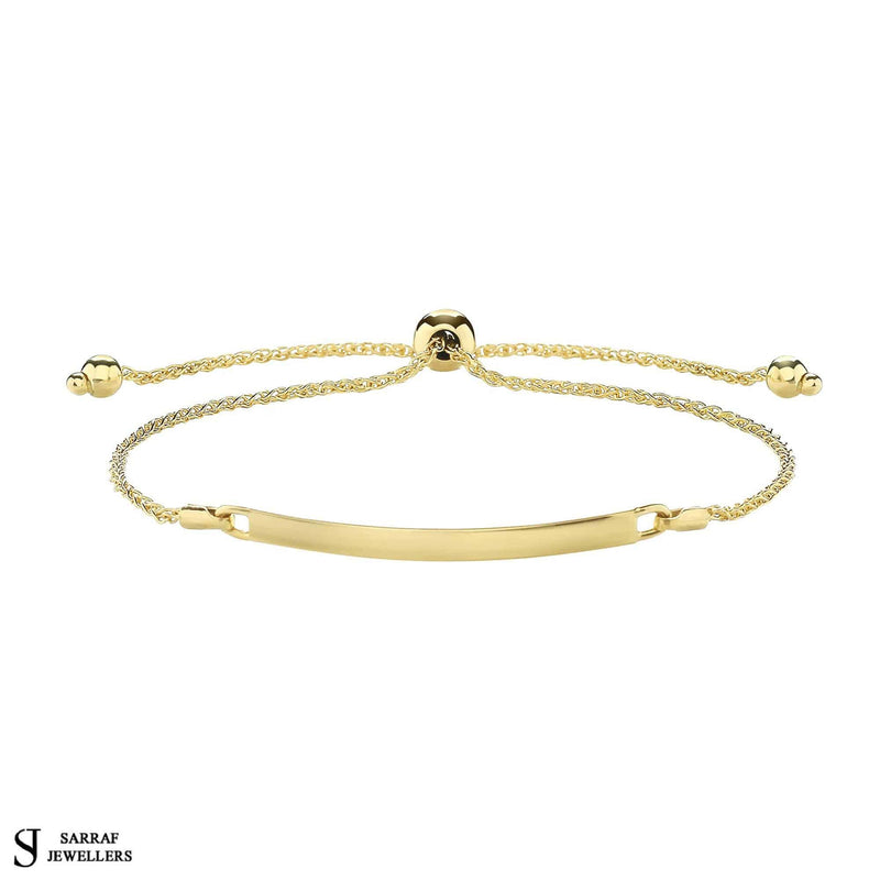 Gold ID Bracelet, 9K Yellow Gold ID Pull Style Adjustable Bracelet, Ladies Bracelet Gifts for Her - Sarraf Jewellers