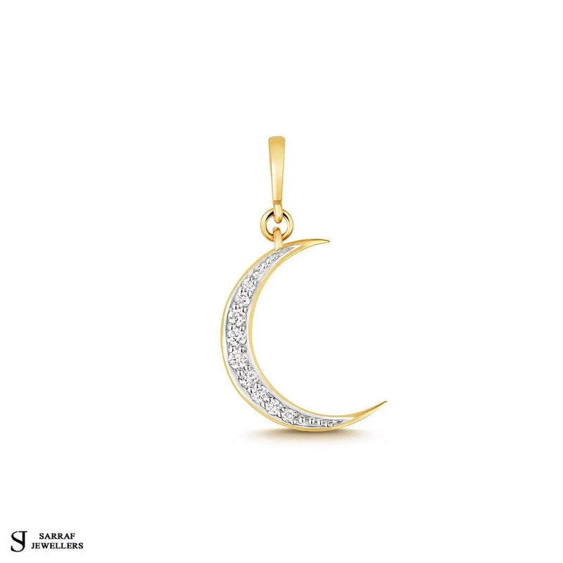 Gold moon pendant, 9ct Gold Diamond Pendant, Half Moon Gold Diamond Pendants for Women, Gifts for Her - Sarraf Jewellers