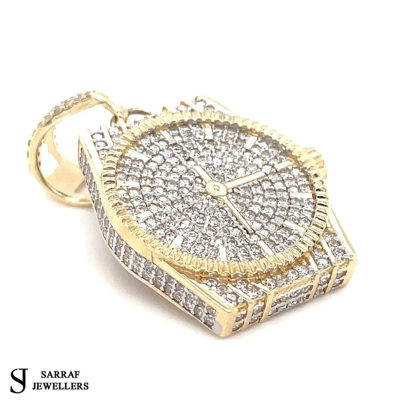 Gold Pendant, Watch Head, Gold Pendant for Chain or Necklace, 9ct Yellow Gold Pendant, Time Shiny Bling - Sarraf Jewellers