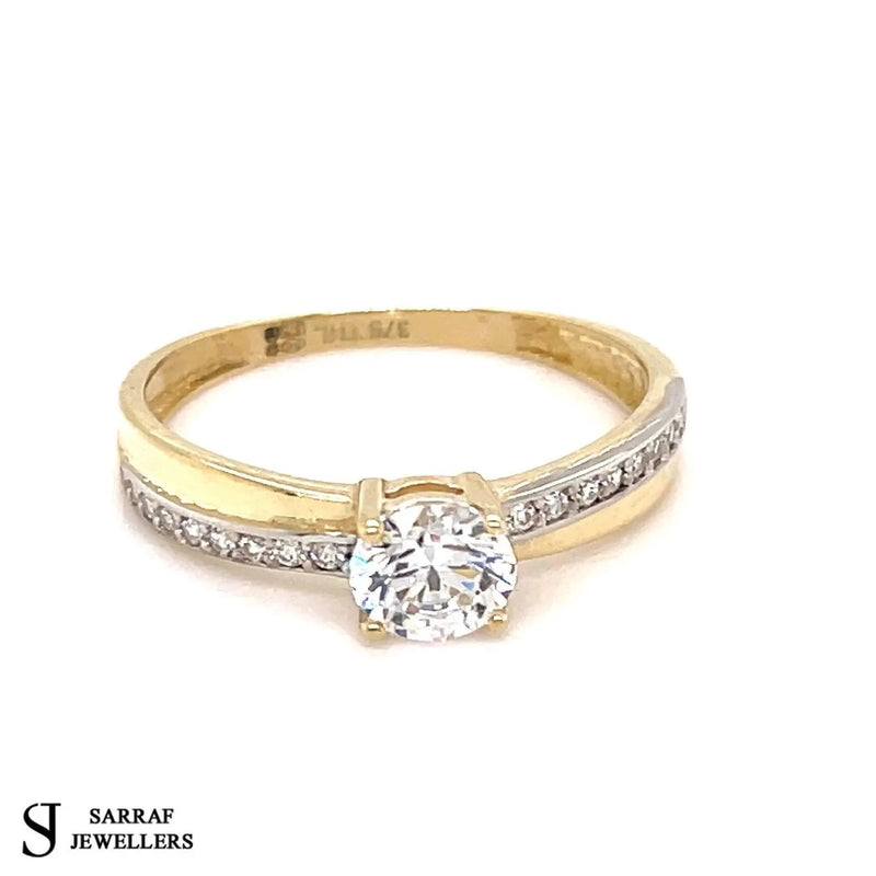 Gold Ring, Ladies Solitaire Engagment Ring, 9ct Yellow Gold Ring Cubic Zirconia, Wedding Band, Single Stone - Sarraf Jewellers