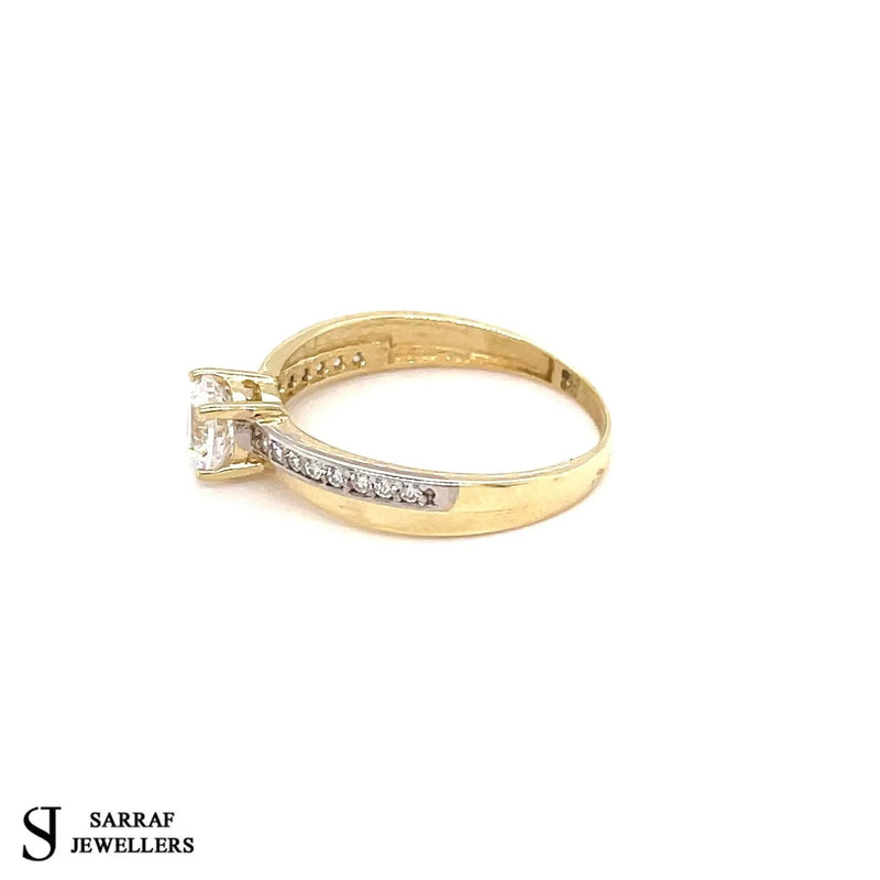 Gold Ring, Ladies Solitaire Engagment Ring, 9ct Yellow Gold Ring Cubic Zirconia, Wedding Band, Single Stone - Sarraf Jewellers