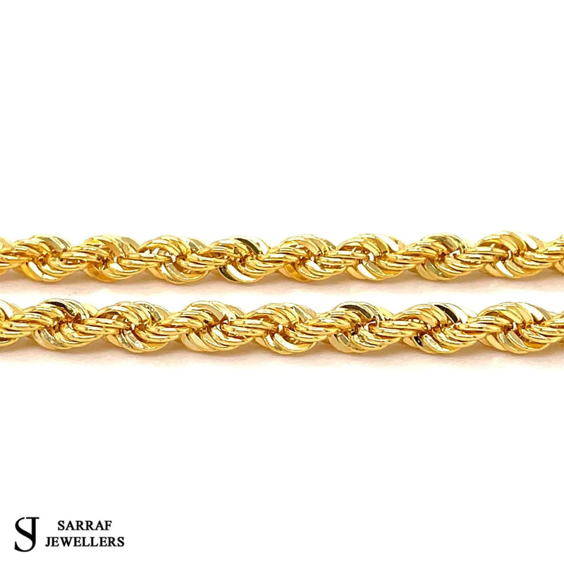 Gold Rope Bracelet, Gold Rope, 9ct Yellow Gold Rope British Ladies Bracelet 7" 4mm 2.5gr - Sarraf Jewellers