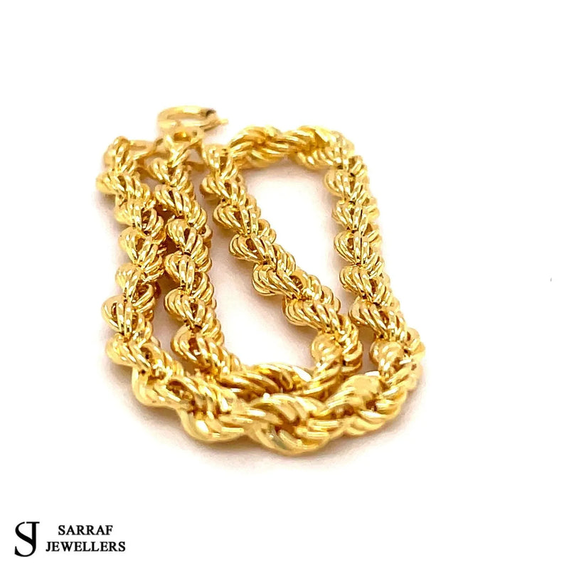 Gold Rope Bracelet, Gold Rope, 9ct Yellow Gold Rope British Ladies Bracelet 7" 4mm 2.5gr - Sarraf Jewellers