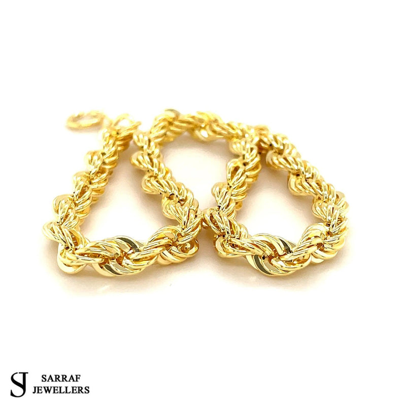 Gold Rope Bracelet, Rope Bracelet, 9ct Rope Mens Bracelet Yellow, 375 Yellow Gold, 5mm Gifts for her 7 inch - Sarraf Jewellers