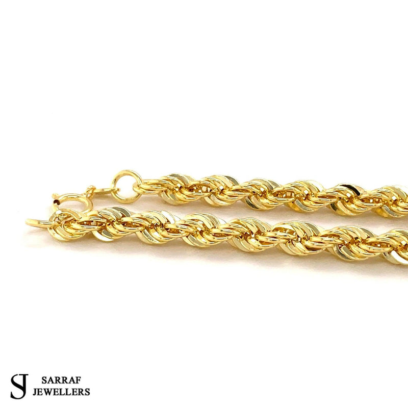 Gold Rope Bracelet, Rope Bracelet, 9ct Rope Mens Bracelet Yellow, 375 Yellow Gold, 5mm Gifts for her 7 inch - Sarraf Jewellers