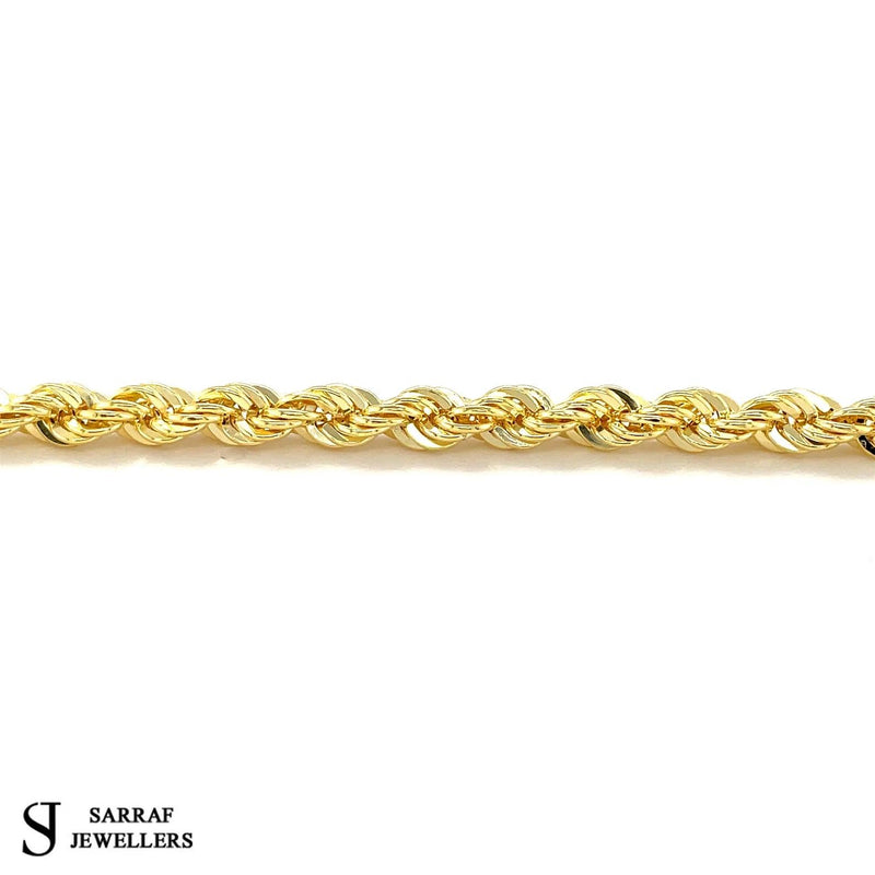 Gold Rope Bracelet, Rope Bracelet, 9ct Rope Mens Bracelet Yellow, 375 Yellow Gold, 5mm Gifts for her 7 inch - Sarraf Jewellers