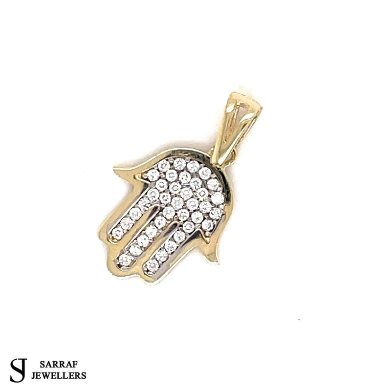 Hamsa Hand, Prayer Hand, Gold Pendant, Cz Pendant 375 9k 9ct Yellow GOLD Pendant Shiny Bling - Sarraf Jewellers