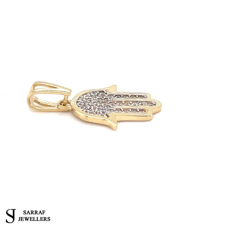 Hamsa Hand, Prayer Hand, Gold Pendant, Cz Pendant 375 9k 9ct Yellow GOLD Pendant Shiny Bling - Sarraf Jewellers