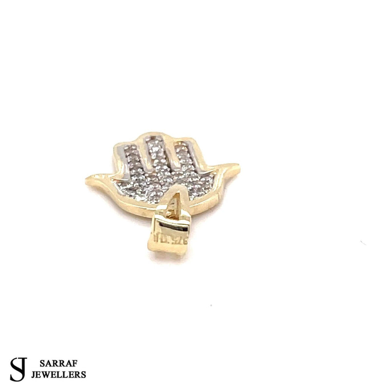 Hamsa Hand, Prayer Hand, Gold Pendant, Cz Pendant 375 9k 9ct Yellow GOLD Pendant Shiny Bling - Sarraf Jewellers