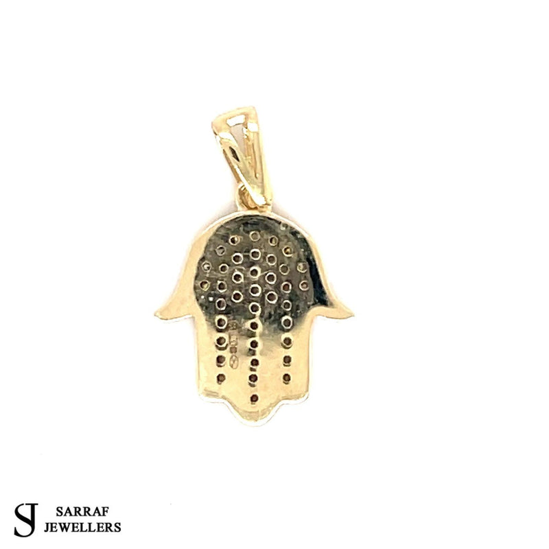 Hamsa Hand, Prayer Hand, Gold Pendant, Cz Pendant 375 9k 9ct Yellow GOLD Pendant Shiny Bling - Sarraf Jewellers