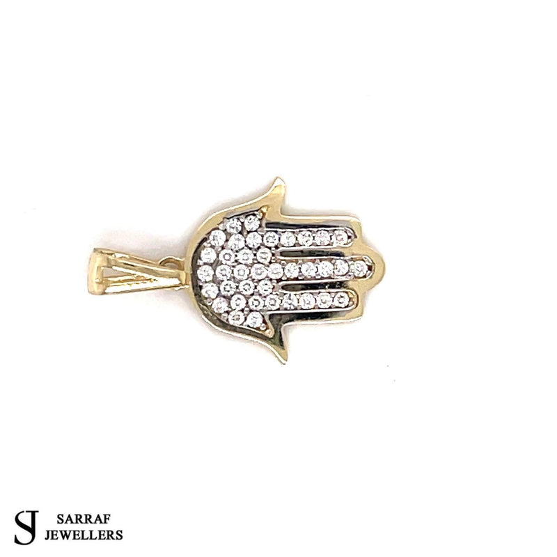 Hamsa Hand, Prayer Hand, Gold Pendant, Cz Pendant 375 9k 9ct Yellow GOLD Pendant Shiny Bling - Sarraf Jewellers