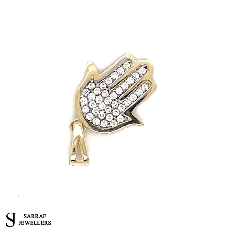 Hamsa Hand, Prayer Hand, Gold Pendant, Cz Pendant 375 9k 9ct Yellow GOLD Pendant Shiny Bling - Sarraf Jewellers