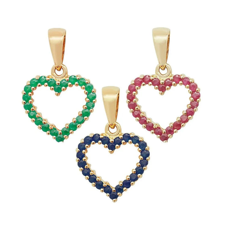 Heart Pendant, Emerald, Ruby, Sapphire Heart Pendant, 9k Gold Heart Pendant, Pendant For Women, Gifts for Her - Sarraf Jewellers