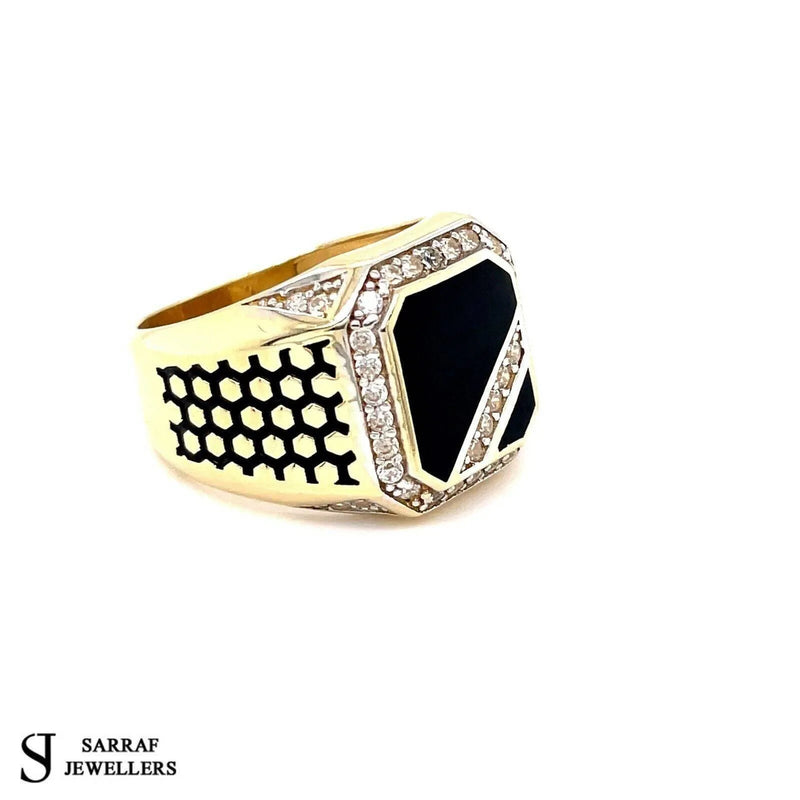 Hexagon Design Men's Gents Solid 14Ct 14K Yellow Gold Ring 585 Brand New 11.5gr - Sarraf Jewellers