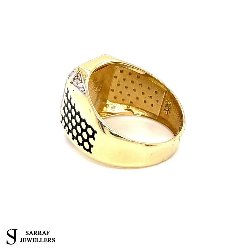 Hexagon Design Men's Gents Solid 14Ct 14K Yellow Gold Ring 585 Brand New 11.5gr - Sarraf Jewellers