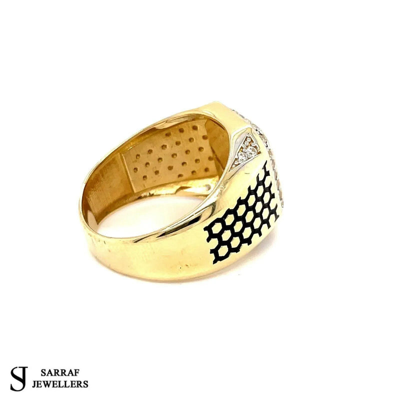 Hexagon Design Men's Gents Solid 14Ct 14K Yellow Gold Ring 585 Brand New 11.5gr - Sarraf Jewellers