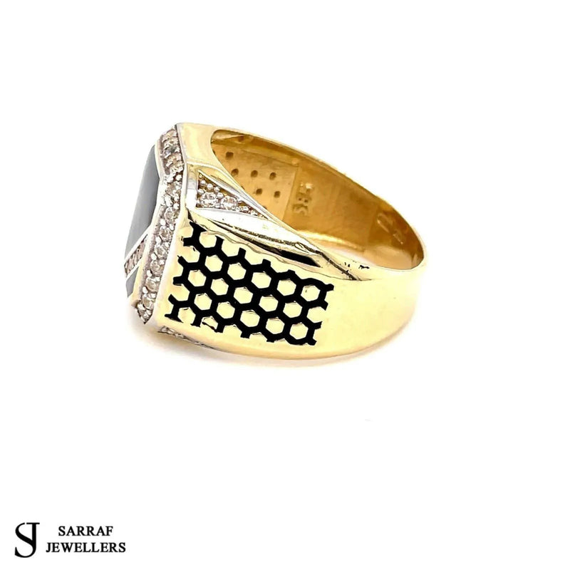 Hexagon Design Men's Gents Solid 14Ct 14K Yellow Gold Ring 585 Brand New 11.5gr - Sarraf Jewellers