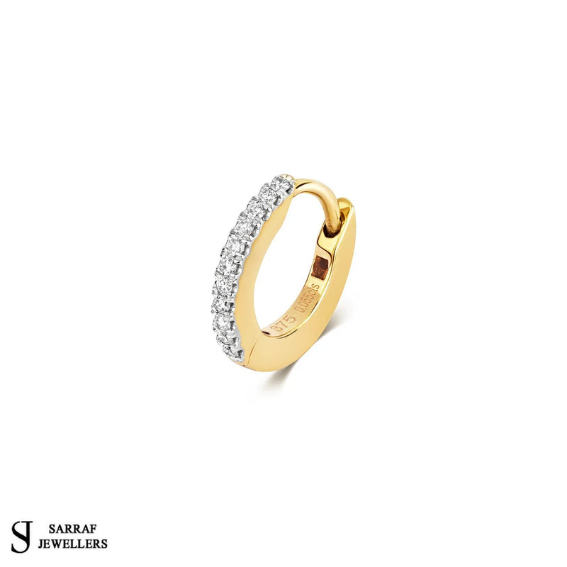 Diamond Cartilage Hoop, Diamond Huggie Hoop, 10-12-14mm Diamond Huggie Hoop Earring, 9k Gold Diamond Hoop - Sarraf Jewellers