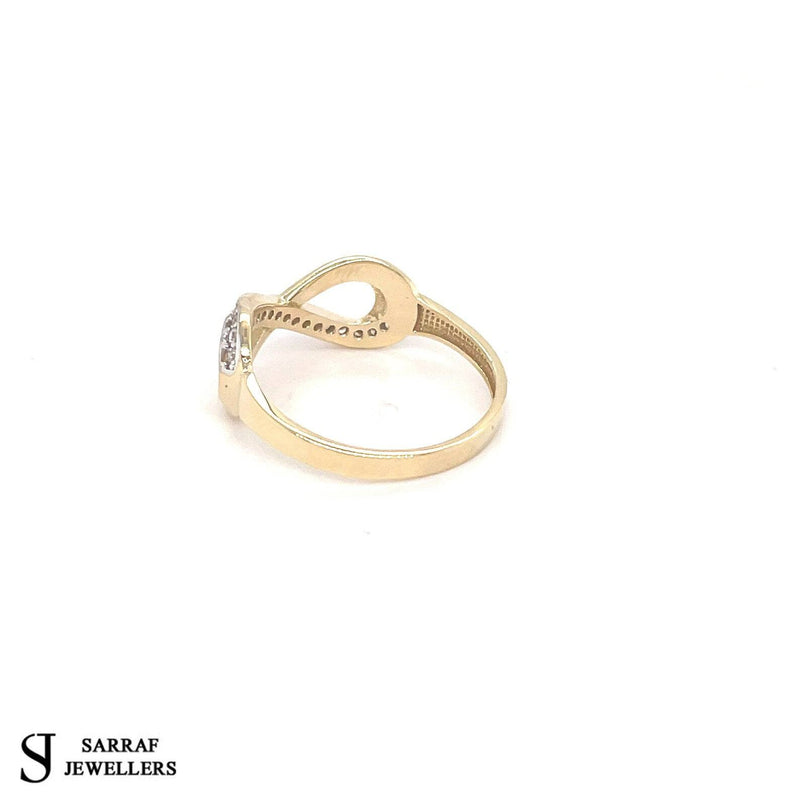 9ct Yellow Gold Ladies Infinity CZ Ring, Infinity Ring, Gold Crossover Ring - Sarraf Jewellers