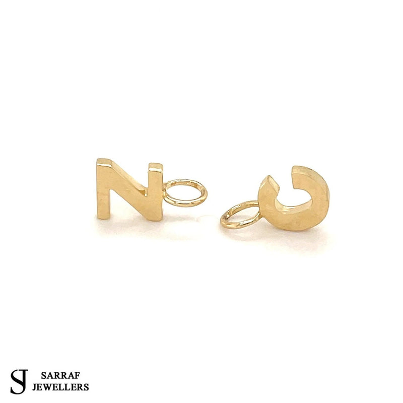 Initial Letter Pendant, 9ct Solid Gold Pendant For Necklace, Inital Charm, A to Z, 375 Stamped, 9 Carat Gold - Sarraf Jewellers