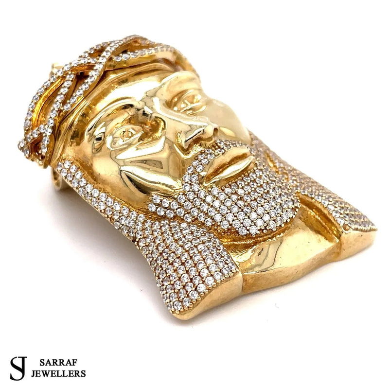 Jesus Cross Pendant, Custom Pendant, 9ct Yellow Gold Jesus Head 375 Shine Pendant, Bling Rapper - Sarraf Jewellers