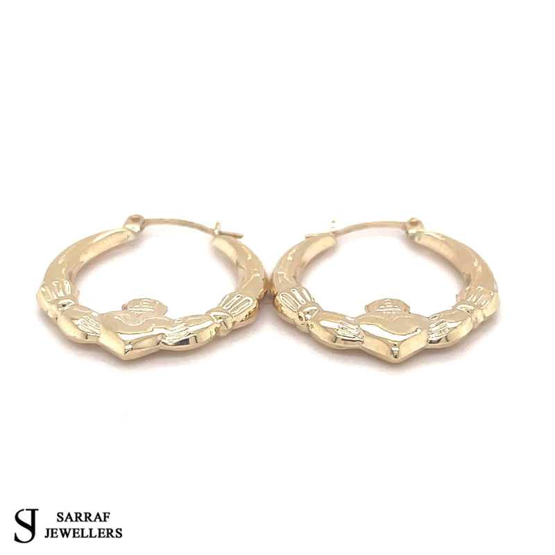 Ladies 9ct Yellow Gold Victorian, Claddagh Creole Hoop, Creole Earrings - Sarraf Jewellers