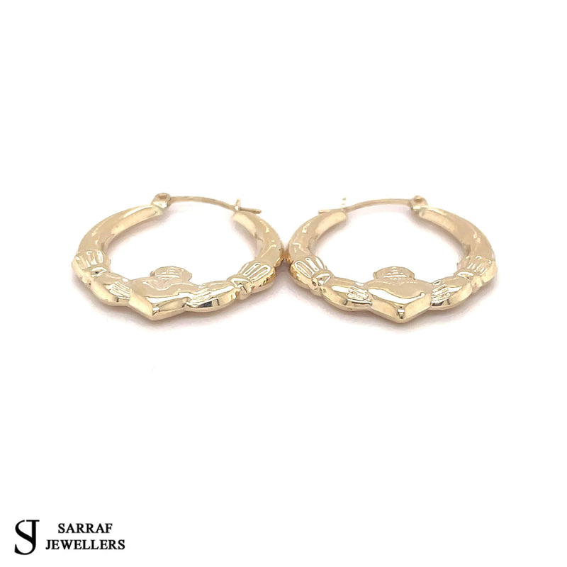 Ladies 9ct Yellow Gold Victorian, Claddagh Creole Hoop, Creole Earrings - Sarraf Jewellers