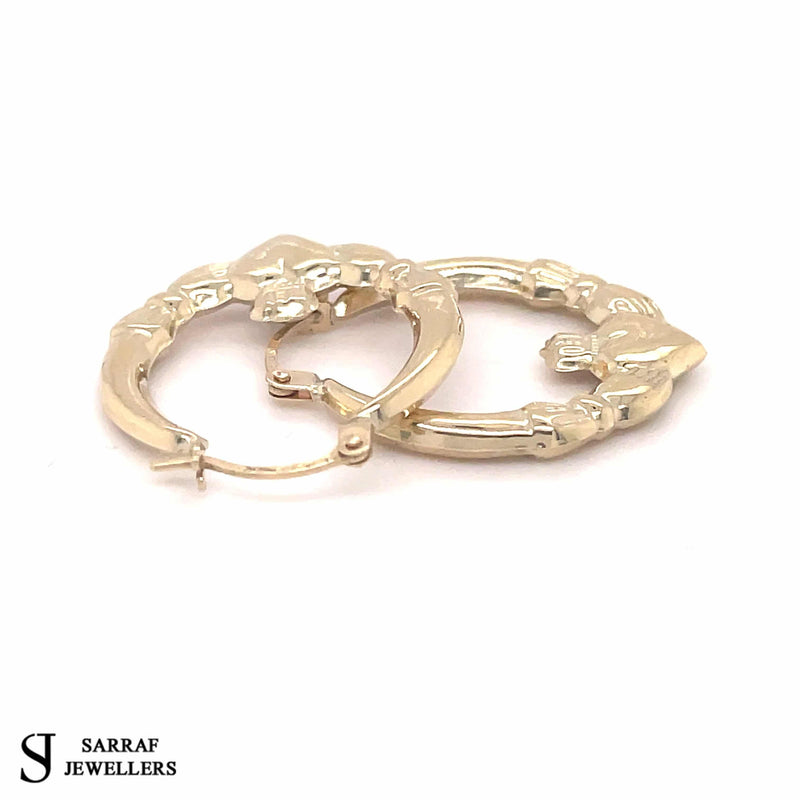 Ladies 9ct Yellow Gold Victorian, Claddagh Creole Hoop, Creole Earrings - Sarraf Jewellers