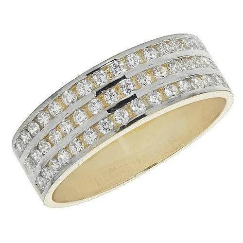 Ladies Gold Triple Wedding Band, 9k Yellow Gold Hallmarked Ladies Cubic Zirconia CZ Ring, Gifts for Her - Sarraf Jewellers