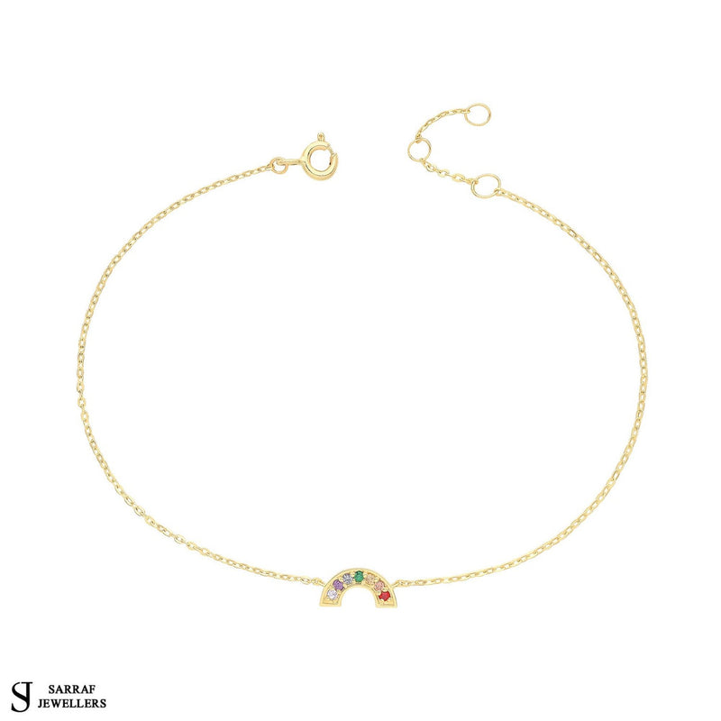 Ladies Rainbow Chain Bracelet, 9k Yellow Gold Ladies' Multi-colour CZ Rainbow Ladies Gold Bracelet, Gifts for her - Sarraf Jewellers