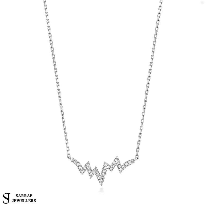 Diamond Heartbeat Necklace 9k Yellow White Gold ECG Necklace, Delicate Minimalist Necklace in Diamond Gold - Sarraf Jewellers