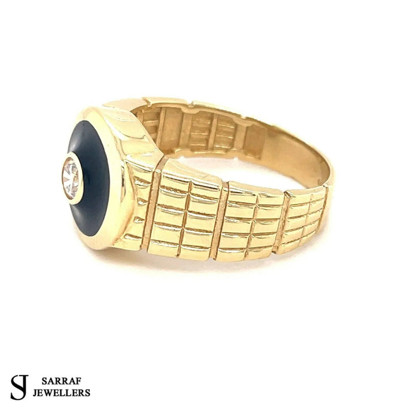 Onyx Cz Heavy Men's Gents Solid 14Ct 14K Yellow Gold Ring 585 Brand New 7.9gr - Sarraf Jewellers