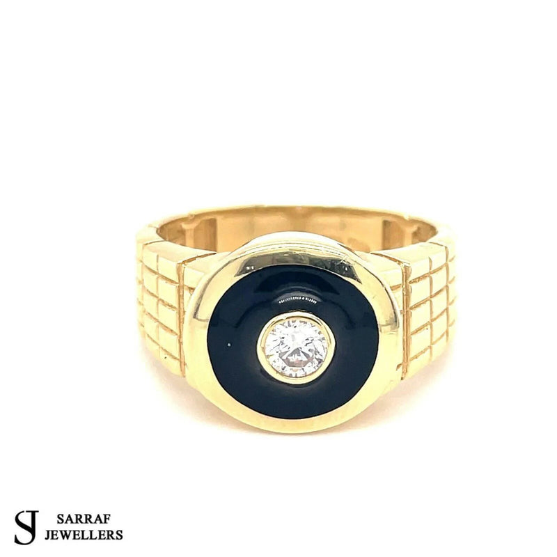 Onyx Cz Heavy Men's Gents Solid 14Ct 14K Yellow Gold Ring 585 Brand New 7.9gr - Sarraf Jewellers